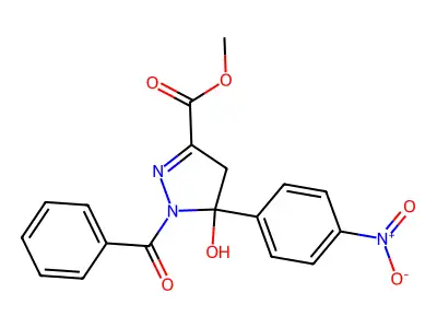 methyl 1-benzoyl-5-hydroxy-5-(4-nitrophenyl)-4H-pyrazole-3-carboxylate structure