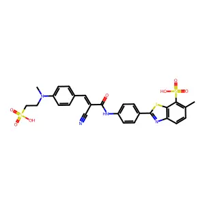 2-[4-[[2-cyano-3-[4-[methyl(2-sulfoethyl)amino]phenyl]prop-2-enoyl]amino]phenyl]-6-methyl-1,3-benzothiazole-7-sulfonic acid structure