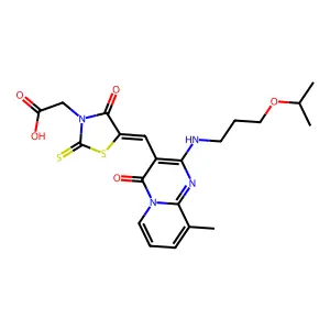 (Z)-2-(5-((2-((3-isopropoxypropyl)amino)-9-methyl-4-oxo-4H-pyrido[1,2-a]pyrimidin-3-yl)methylene)-4-oxo-2-thioxothiazolidin-3-yl)acetic acid structure