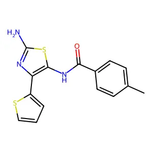 N-[2-amino-4-(thiophen-2-yl)-1,3-thiazol-5-yl]-4-methylbenzamide structure