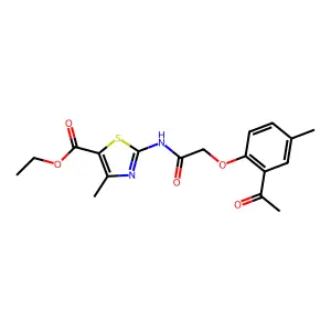 ethyl 2-{[(2-acetyl-4-methylphenoxy)acetyl]amino}-4-methyl-1,3-thiazole-5-carboxylate structure