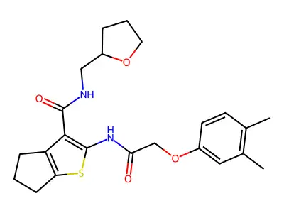 2-{[(3,4-dimethylphenoxy)acetyl]amino}-N-(tetrahydrofuran-2-ylmethyl)-5,6-dihydro-4H-cyclopenta[b]thiophene-3-carboxamide structure