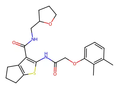 2-{[(2,3-dimethylphenoxy)acetyl]amino}-N-(tetrahydrofuran-2-ylmethyl)-5,6-dihydro-4H-cyclopenta[b]thiophene-3-carboxamide structure