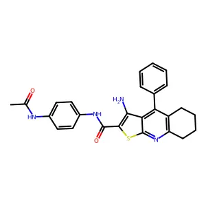 N-(4-acetamidophenyl)-3-amino-4-phenyl-5,6,7,8-tetrahydrothieno[2,3-b]quinoline-2-carboxamide structure