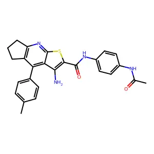 N-(4-acetamidophenyl)-3-amino-4-(p-tolyl)-6,7-dihydro-5H-cyclopenta[b]thieno[3,2-e]pyridine-2-carboxamide structure