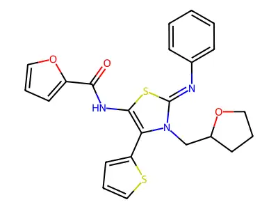 N-[(2Z)-2-(phenylimino)-3-(tetrahydrofuran-2-ylmethyl)-4-(thiophen-2-yl)-2,3-dihydro-1,3-thiazol-5-yl]furan-2-carboxamide structure