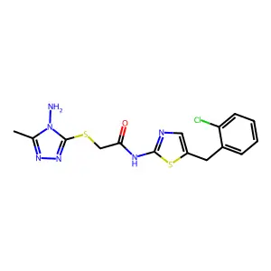 2-((4-amino-5-methyl-4H-1,2,4-triazol-3-yl)thio)-N-(5-(2-chlorobenzyl)thiazol-2-yl)acetamide structure