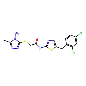 2-((4-amino-5-methyl-4H-1,2,4-triazol-3-yl)thio)-N-(5-(2,4-dichlorobenzyl)thiazol-2-yl)acetamide structure