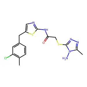 2-[(4-amino-5-methyl-1,2,4-triazol-3-yl)sulfanyl]-N-[5-[(3-chloro-4-methylphenyl)methyl]-1,3-thiazol-2-yl]acetamide structure