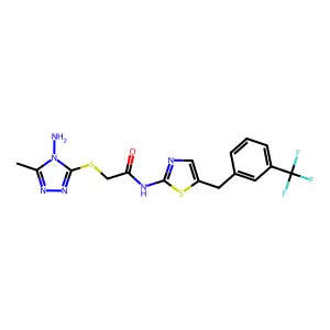 2-((4-amino-5-methyl-4H-1,2,4-triazol-3-yl)thio)-N-(5-(3-(trifluoromethyl)benzyl)thiazol-2-yl)acetamide structure