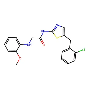 N-(5-(2-chlorobenzyl)thiazol-2-yl)-2-((2-methoxyphenyl)amino)acetamide structure