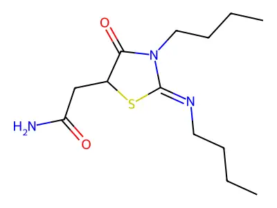 2-[(2Z)-3-butyl-2-(butylimino)-4-oxo-1,3-thiazolidin-5-yl]acetamide structure