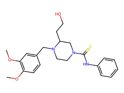 4-(3,4-dimethoxybenzyl)-3-(2-hydroxyethyl)-N-phenyl-1-piperazinecarbothioamide structure