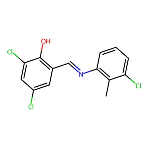 (E)-2,4-dichloro-6-(((3-chloro-2-methylphenyl)imino)methyl)phenol structure