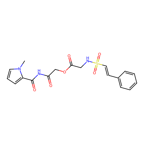 [(1-methyl-1H-pyrrole-2-carbonyl)carbamoyl]methyl 2-(2-phenylethenesulfonamido)acetate structure