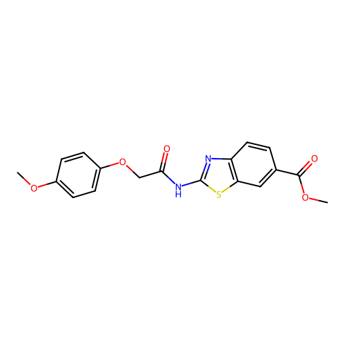 Methyl 2-(2-(4-methoxyphenoxy)acetamido)benzo[d]thiazole-6-carboxylate structure