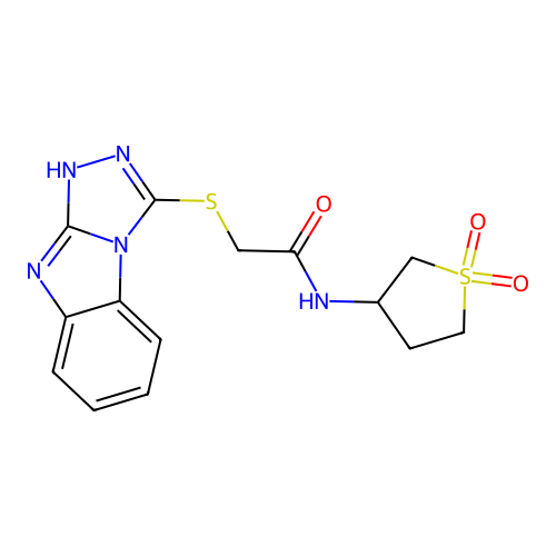 2-((9H-benzo[4,5]imidazo[2,1-c][1,2,4]triazol-3-yl)thio)-N-(1,1-dioxidotetrahydrothiophen-3-yl)acetamide structure