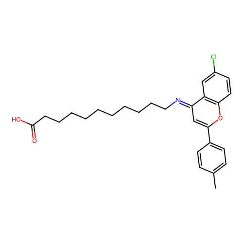 (E)-11-((6-chloro-2-(p-tolyl)-4H-chromen-4-ylidene)amino)undecanoic acid structure
