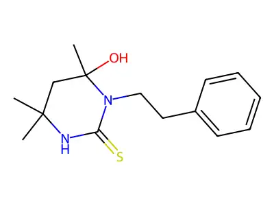 6-hydroxy-4,4,6-trimethyl-1-(2-phenylethyl)tetrahydropyrimidine-2(1H)-thione structure