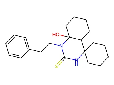 8a'-hydroxy-1'-phenethylhexahydro-1'H-spiro[cyclohexane-1,4'-quinazoline]-2'(3'H)-thione structure