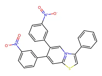 6,7-Bis(3-nitrophenyl)-3-phenyl[1,3]thiazolo[3,2-a]pyridin-4-ium structure
