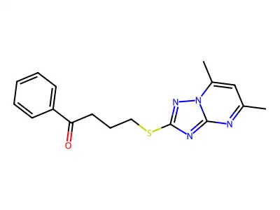 4-[(5,7-dimethyl-[1,2,4]triazolo[1,5-a]pyrimidin-2-yl)sulfanyl]-1-phenylbutan-1-one structure
