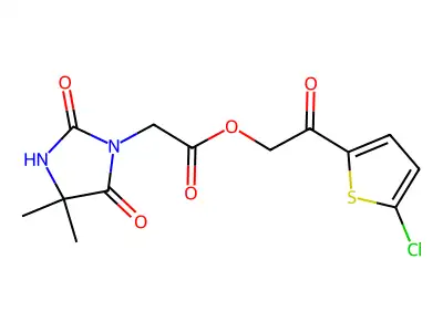 2-(5-chlorothiophen-2-yl)-2-oxoethyl 2-(4,4-dimethyl-2,5-dioxoimidazolidin-1-yl)acetate structure