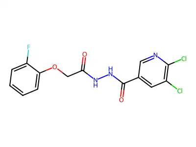 5,6-dichloro-N'-[2-(2-fluorophenoxy)acetyl]pyridine-3-carbohydrazide structure