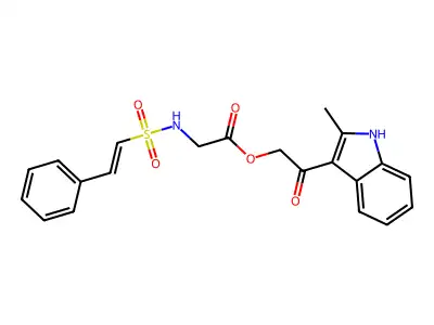 2-(2-methyl-1H-indol-3-yl)-2-oxoethyl 2-(2-phenylethenesulfonamido)acetate structure