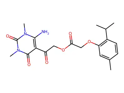 2-(6-Amino-1,2,3,4-tetrahydro-1,3-dimethyl-2,4-dioxo-5-pyrimidinyl)-2-oxoethyl 2-[5-methyl-2-(1-methylethyl)phenoxy]acetate structure