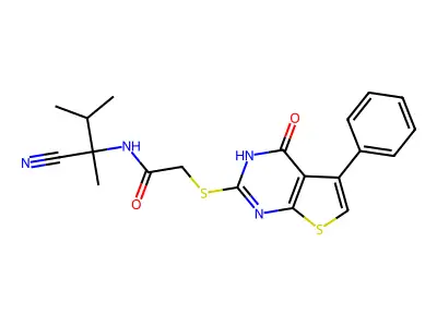 N-(1-cyano-1,2-dimethylpropyl)-2-({4-oxo-5-phenyl-3H,4H-thieno[2,3-d]pyrimidin-2-yl}sulfanyl)acetamide structure