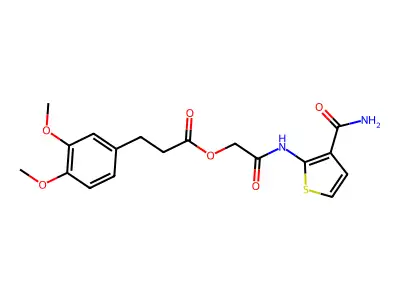 [2-[(3-carbamoylthiophen-2-yl)amino]-2-oxoethyl] 3-(3,4-dimethoxyphenyl)propanoate structure