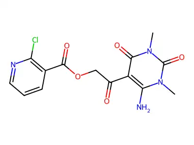 [2-(4-amino-1,3-dimethyl-2,6-dioxopyrimidin-5-yl)-2-oxoethyl] 2-chloropyridine-3-carboxylate structure
