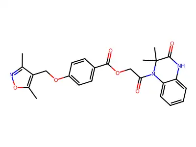 [2-(2,2-dimethyl-3-oxo-4H-quinoxalin-1-yl)-2-oxoethyl] 4-[(3,5-dimethyl-1,2-oxazol-4-yl)methoxy]benzoate structure