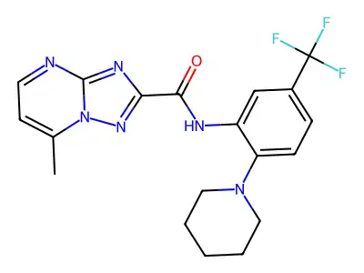 7-methyl-N-[2-(piperidin-1-yl)-5-(trifluoromethyl)phenyl]-[1,2,4]triazolo[1,5-a]pyrimidine-2-carboxamide structure