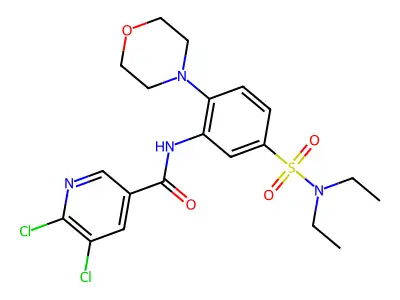 5,6-dichloro-N-[5-(diethylsulfamoyl)-2-(morpholin-4-yl)phenyl]pyridine-3-carboxamide structure