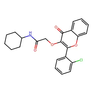 2-((2-(2-chlorophenyl)-4-oxo-4H-chromen-3-yl)oxy)-N-cyclohexylacetamide structure