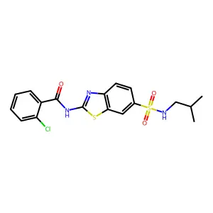 2-chloro-N-(6-(N-isobutylsulfamoyl)benzo[d]thiazol-2-yl)benzamide structure