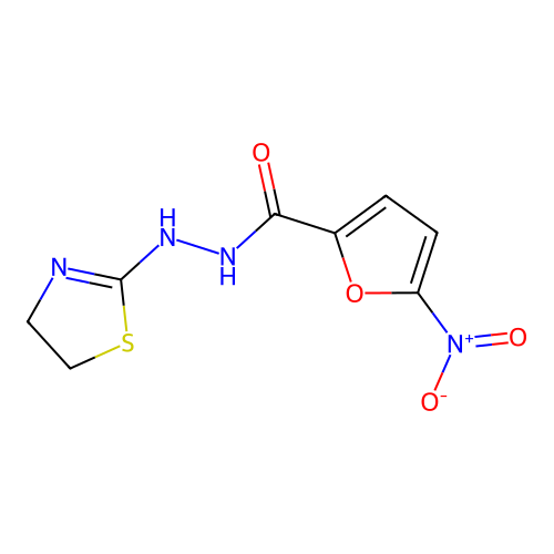 2-Furancarboxylic acid, 5-nitro-, 2-(4,5-dihydro-2-thiazolyl)hydrazide structure