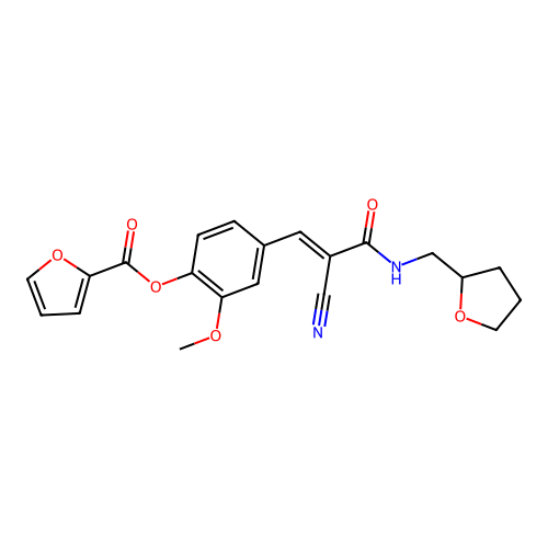 [4-[(E)-2-cyano-3-oxo-3-(oxolan-2-ylmethylamino)prop-1-enyl]-2-methoxyphenyl] furan-2-carboxylate structure