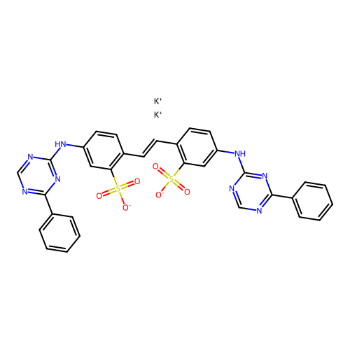 Dipotassium 4,4'-bis((4-phenyl-s-triazin-2-yl)amino)stilbene-2,2'-disulfonate structure