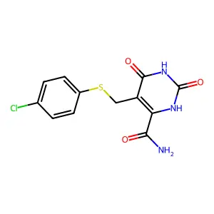 5-[(4-chlorophenyl)sulfanylmethyl]-2,4-dioxo-1H-pyrimidine-6-carboxamide structure