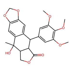(5R,5aR,8aR,9R)-5-hydroxy-5-methyl-9-(3,4,5-trimethoxyphenyl)-5a,6,8a,9-tetrahydro-[2]benzofuro[6,5-f][1,3]benzodioxol-8-one structure