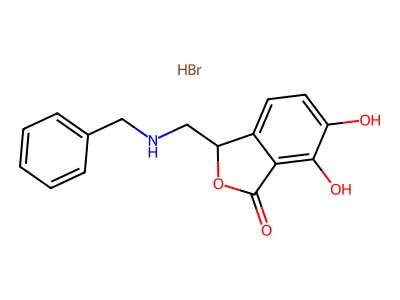 Phthalide, 3-benzylaminomethyl-6,7-dihydroxy-, hydrobromide structure