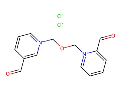 Pyridinium, 2,3'-diformyl-1,1'-(oxydimethylene)di-, dichloride structure