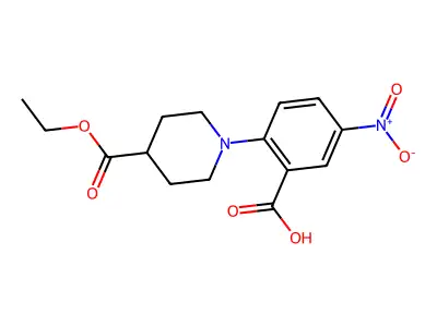 2-[4-(Ethoxycarbonyl)piperidino]-5-nitrobenzenecarboxylic acid structure
