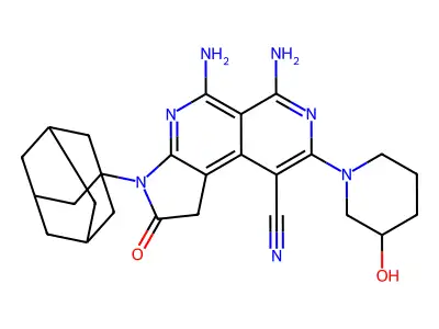 3-(1-adamantyl)-5,6-diamino-8-(3-hydroxypiperidin-1-yl)-2-oxo-1H-pyrrolo[2,3-c][2,7]naphthyridine-9-carbonitrile structure