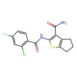 2-[(2-chloro-4-fluorobenzoyl)amino]-5,6-dihydro-4H-cyclopenta[b]thiophene-3-carboxamide structure