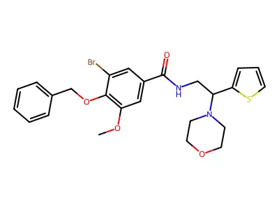 3-bromo-5-methoxy-N-(2-morpholin-4-yl-2-thiophen-2-ylethyl)-4-phenylmethoxybenzamide structure
