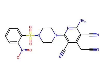 2-amino-4-(cyanomethyl)-6-[4-(2-nitrobenzenesulfonyl)piperazin-1-yl]pyridine-3,5-dicarbonitrile structure